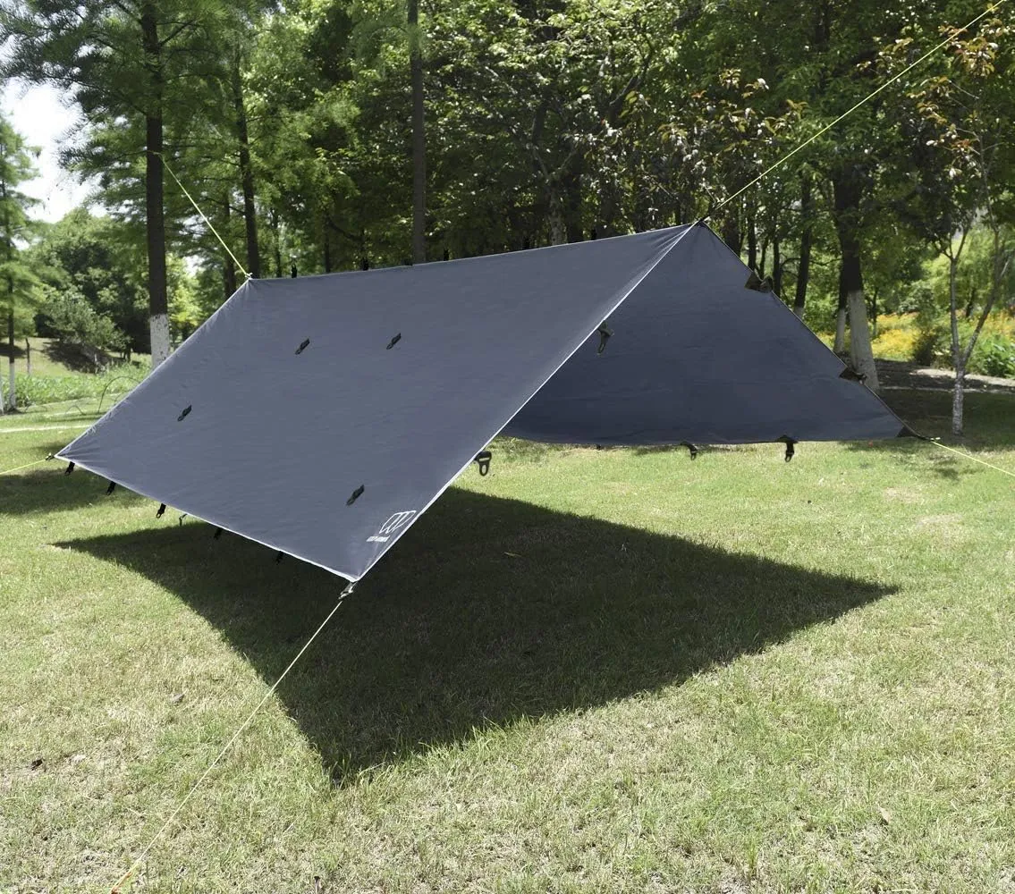 Gold Armour Rainfly Tarp Hammock, Premium 14.7ft/12ft/10ft/8ft Rain Fly Cover, Waterproof Ultralight Camping Shelter Canopy, Survival Equipment Gear Camping Tent Accessories (Gray 10ft x 10ft)