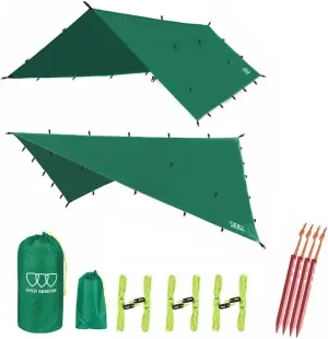 Gold Armour Rainfly Tarp Hammock, Premium 14.7ft/12ft/10ft/8ft Rain Fly Cover, Waterproof Ultralight Camping Shelter Canopy, Survival Equipment Gear Camping Tent Accessories (Green 10ft x 8ft)