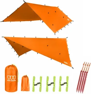 Gold Armour Rainfly Tarp Hammock, Premium 14.7ft/12ft/10ft/8ft Rain Fly Cover, Waterproof Ultralight Camping Shelter Canopy, Survival Equipment Gear Camping Tent Accessories (Orange 12ft x 10ft)