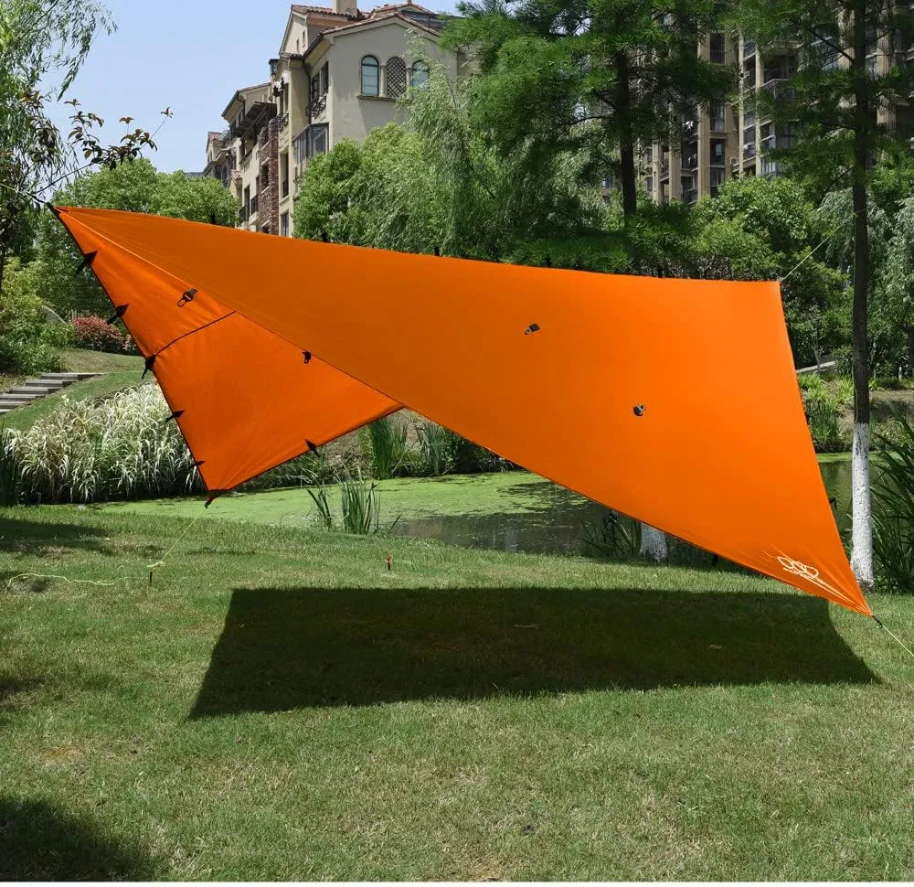 Gold Armour Rainfly Tarp Hammock, Premium 14.7ft/12ft/10ft/8ft Rain Fly Cover, Waterproof Ultralight Camping Shelter Canopy, Survival Equipment Gear Camping Tent Accessories (Orange 12ft x 10ft)