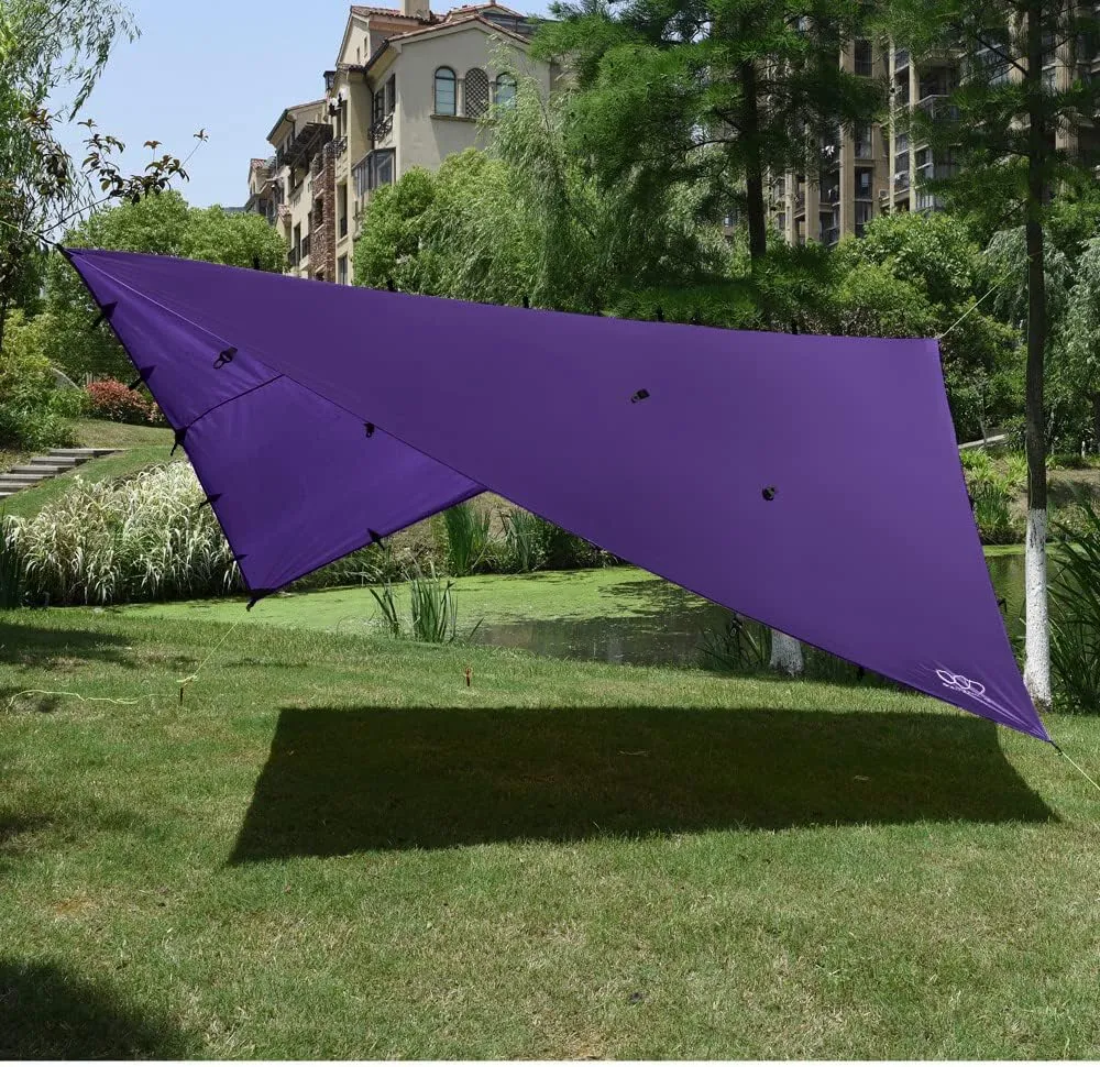 Gold Armour Rainfly Tarp Hammock, Premium 14.7ft/12ft/10ft/8ft Rain Fly Cover, Waterproof Ultralight Camping Shelter Canopy, Survival Equipment Gear Camping Tent Accessories (Purple 10ft x 8ft)