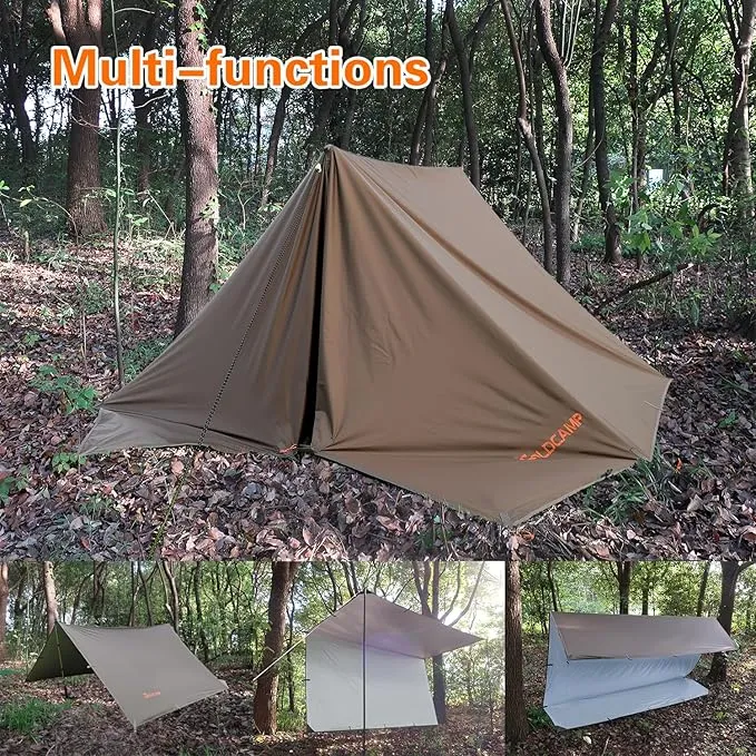 GOLDCAMP Waterproof Camping Tarp，70D Nylon 10''X10'' Hammock Rain Fly ，UV 50  and PU15000mm Tent Tarp Shelter Canopy，Heavy Duty Multifunctional Sun Shade or Rain Fly Essentials for Hiking Backpacking