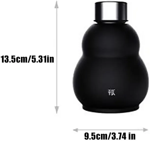 Gourd Water Bottle, Retro Style Gourd Sports Water Bottle, 316 Stainless Steel Winter Thermos Cup 280ml Travel Water Bottle, for Outdoor and Indoor, Valentine's Day Gifts (Black with shoulder strap)