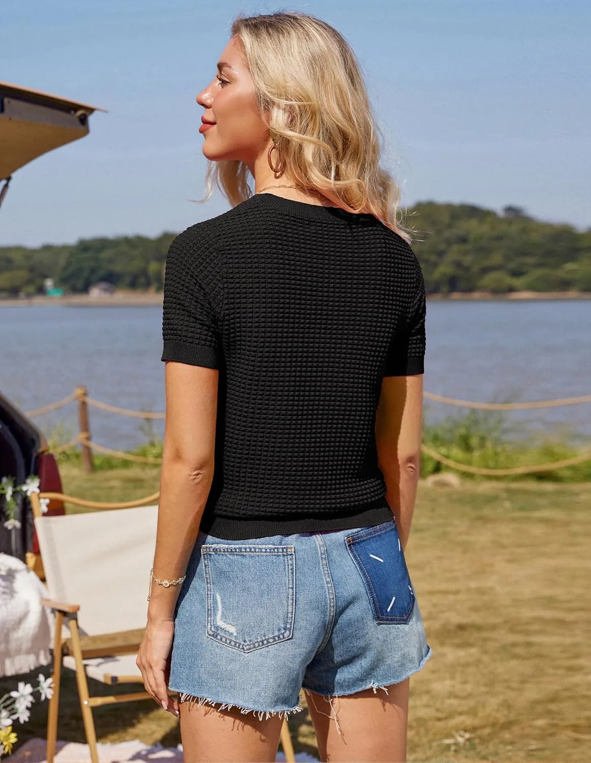GRACE KARIN Womens Short Sleeve Sweater Crew Neck Summer Sweater Pullovers Tops Lightweight Dressy Casual Knit Blouse