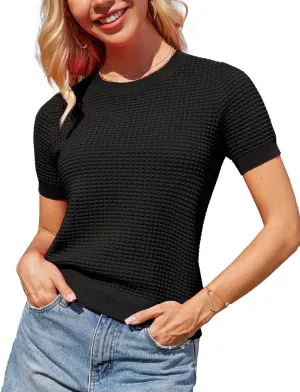 GRACE KARIN Womens Short Sleeve Sweater Crew Neck Summer Sweater Pullovers Tops Lightweight Dressy Casual Knit Blouse