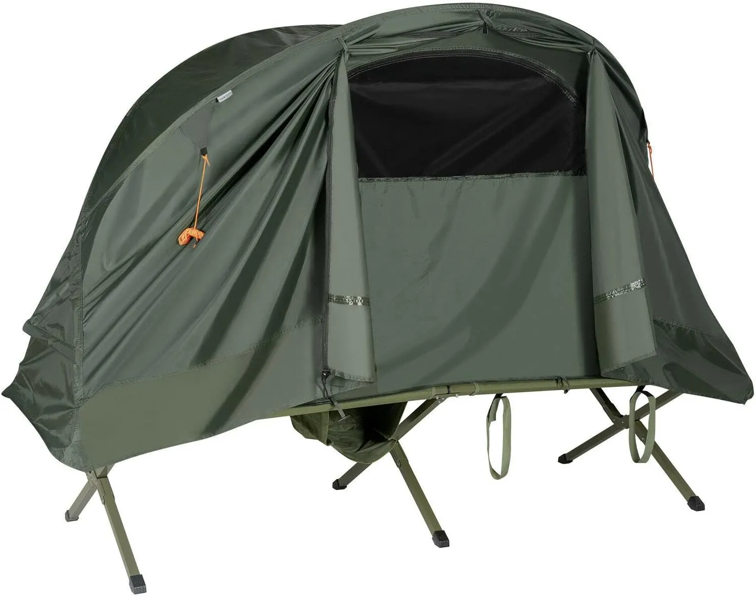 Green 1 Person Camping Tent Compact Elevated Tent Set with Portable Carrying Bag Removable External Camp Cover Elevated Sleeping Cot Automatic Inflated Mattress with Pillow Enhanced Metal Frame