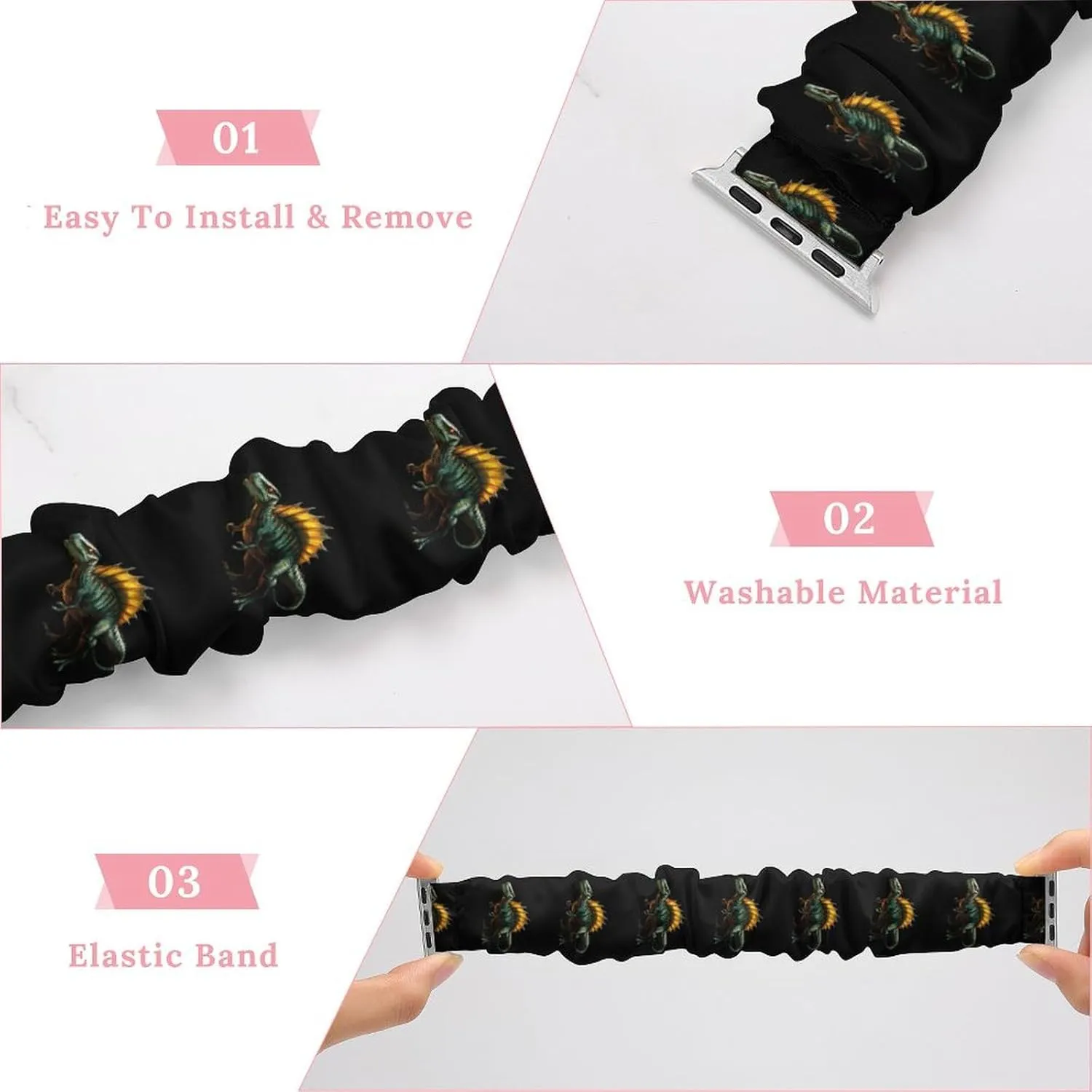 Green Dinosaur Fashion Watch Strap Scrunchies Wristbands Compatible With IWatch Series