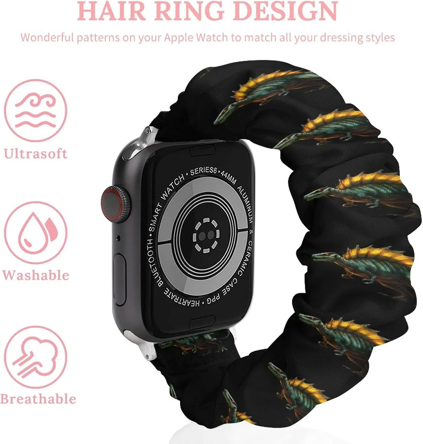 Green Dinosaur Fashion Watch Strap Scrunchies Wristbands Compatible With IWatch Series