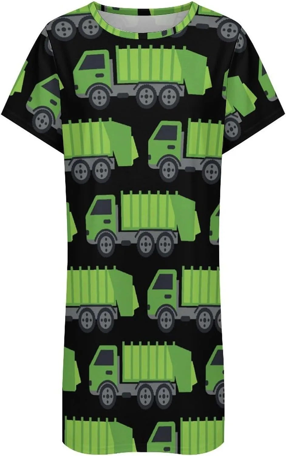 Green Garbage Truck Nightgowns for Women Sleepwear Short Sleeve Sleep Dress Nightshirt