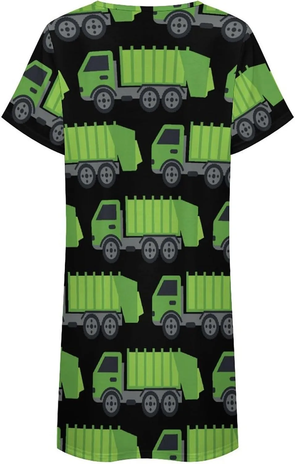 Green Garbage Truck Nightgowns for Women Sleepwear Short Sleeve Sleep Dress Nightshirt