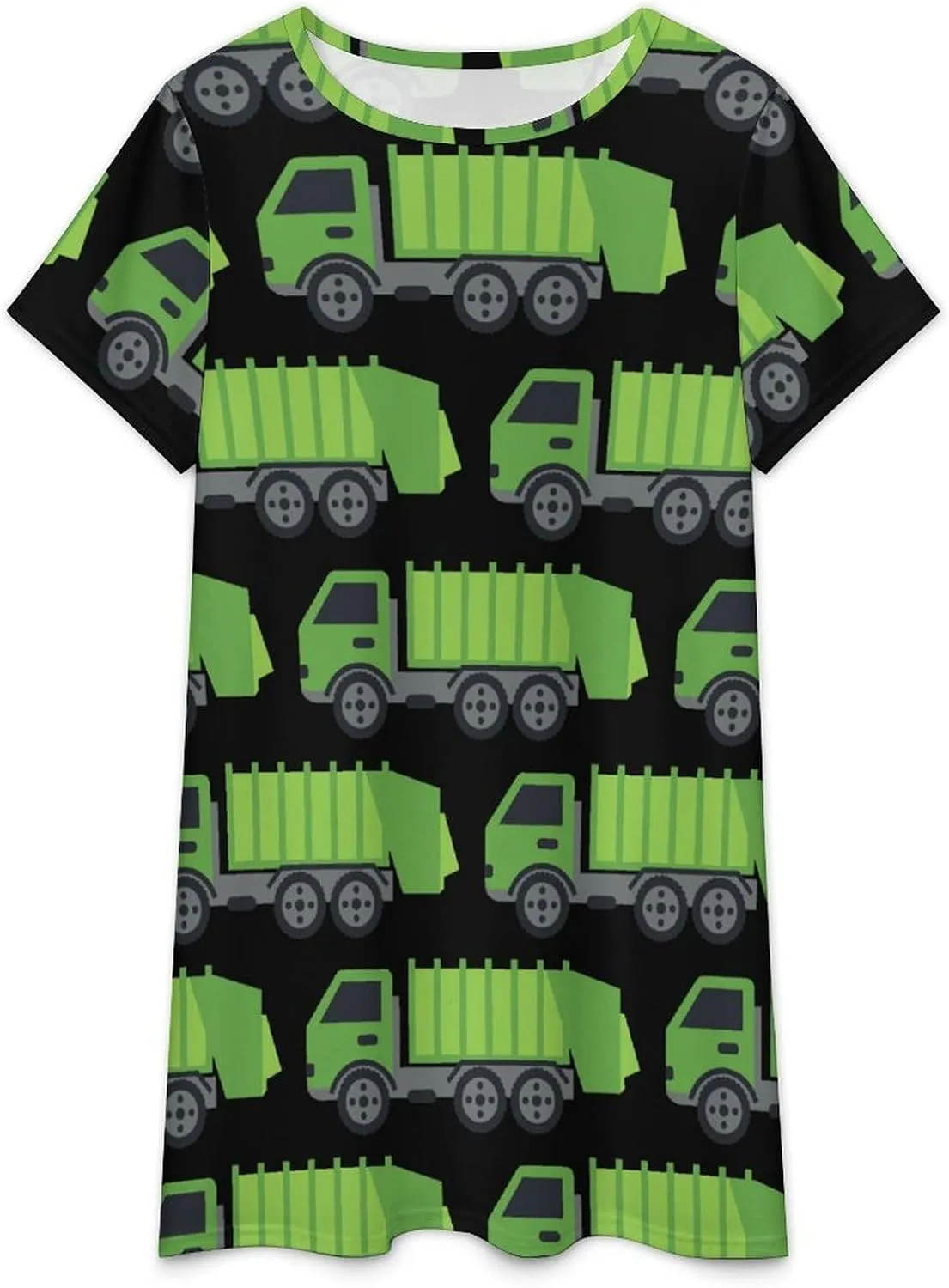 Green Garbage Truck Nightgowns for Women Sleepwear Short Sleeve Sleep Dress Nightshirt