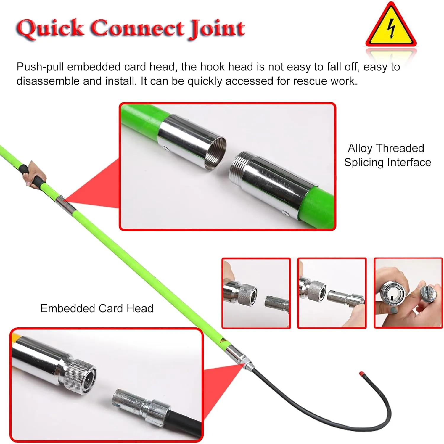 Green Safety Rescue Hook 10ft 6.6ft 5ft 3.3ft, High Voltage Anti Electric Shock Life-Saving Insulated Pole for Fire Electrician, with Anti Slip Handle & Carrying Bag(1.5m/4.9ft/59in- 35kv)