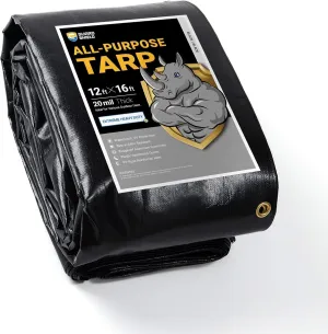 GUARD SHIELD Extreme Heavy Duty Black Poly Tarp 12x16 Feet Cover Waterproof Tarps 20mil Thick UV and Tear Resistant Tarpaulin
