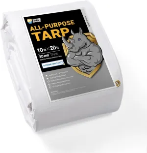 GUARD SHIELD Extreme Heavy Duty White Poly Tarp 10x20 Feet Cover Waterproof Tarps 20mil Thick UV and Tear Resistant Tarpaulin