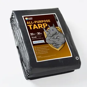 GUARD SHIELD Super Heavy Duty Black/Silver Ploy Tarp Cover 20x30 Feet Waterproof Tarps 16mil Thick UV and Tear Resistant Tarpualin