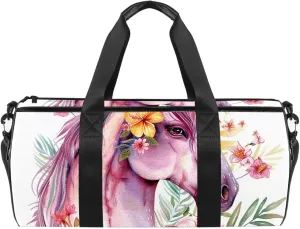 Gym Bag for Women,Small Gym Bag for Men,Colored Flower Bush Unicorn,Overnight Bag