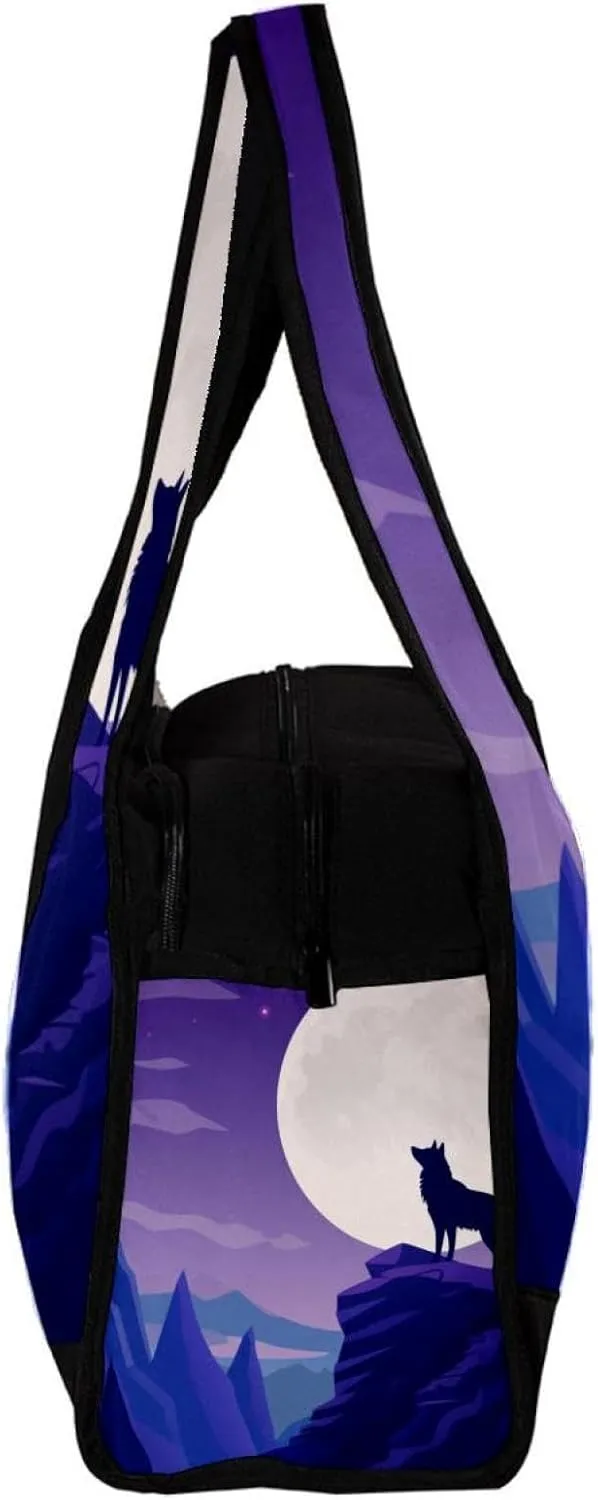 Gym Bag for Women,Small Gym Bag for Men,Wolf Night Moon,Overnight Bag