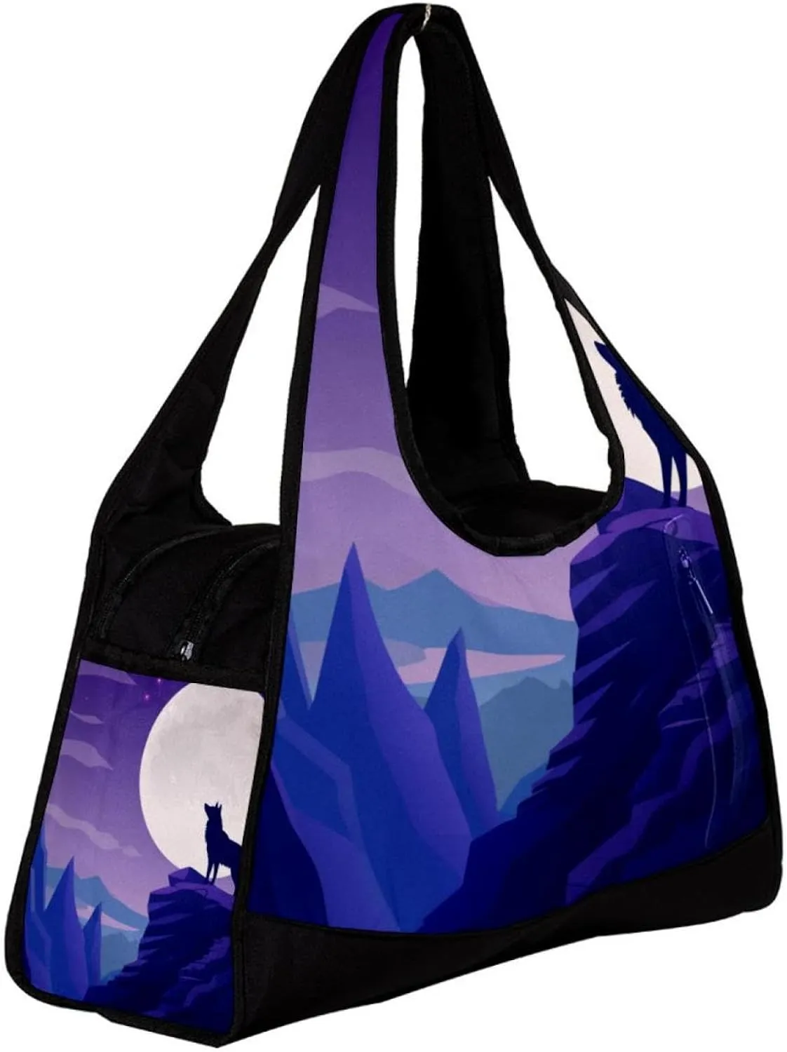Gym Bag for Women,Small Gym Bag for Men,Wolf Night Moon,Overnight Bag