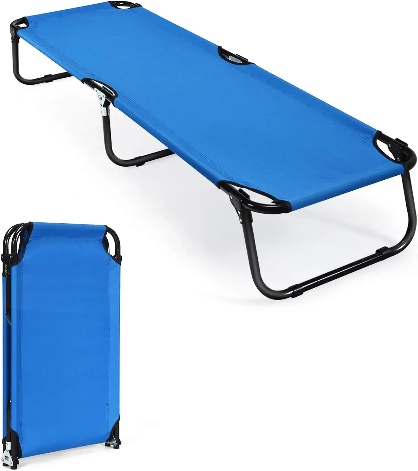 GYMAX Camping Cot, 330 LBS Folding Cot for Sleeping, Easy Set Up Cot Bed for Adults, Indoor &Outdoor Travel Adventure Picnic Hiking Cot for Patio Yard Home Office (Blue)