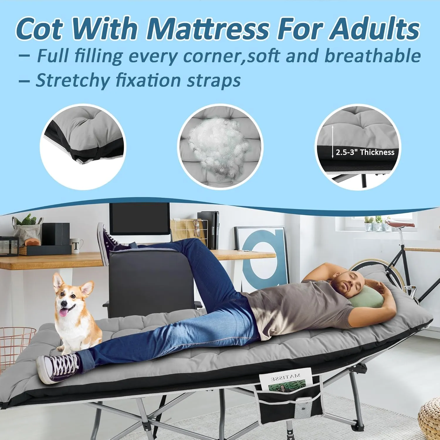 HABUTWAY Camping Cot, Portable Camping Cot for Adult, 28" Wide Sleeping Cot Max Load 600LBS with Thick Mattress and Carry Bag, Portable Camping Bed for Outdoor Camping/Office, Home Nap