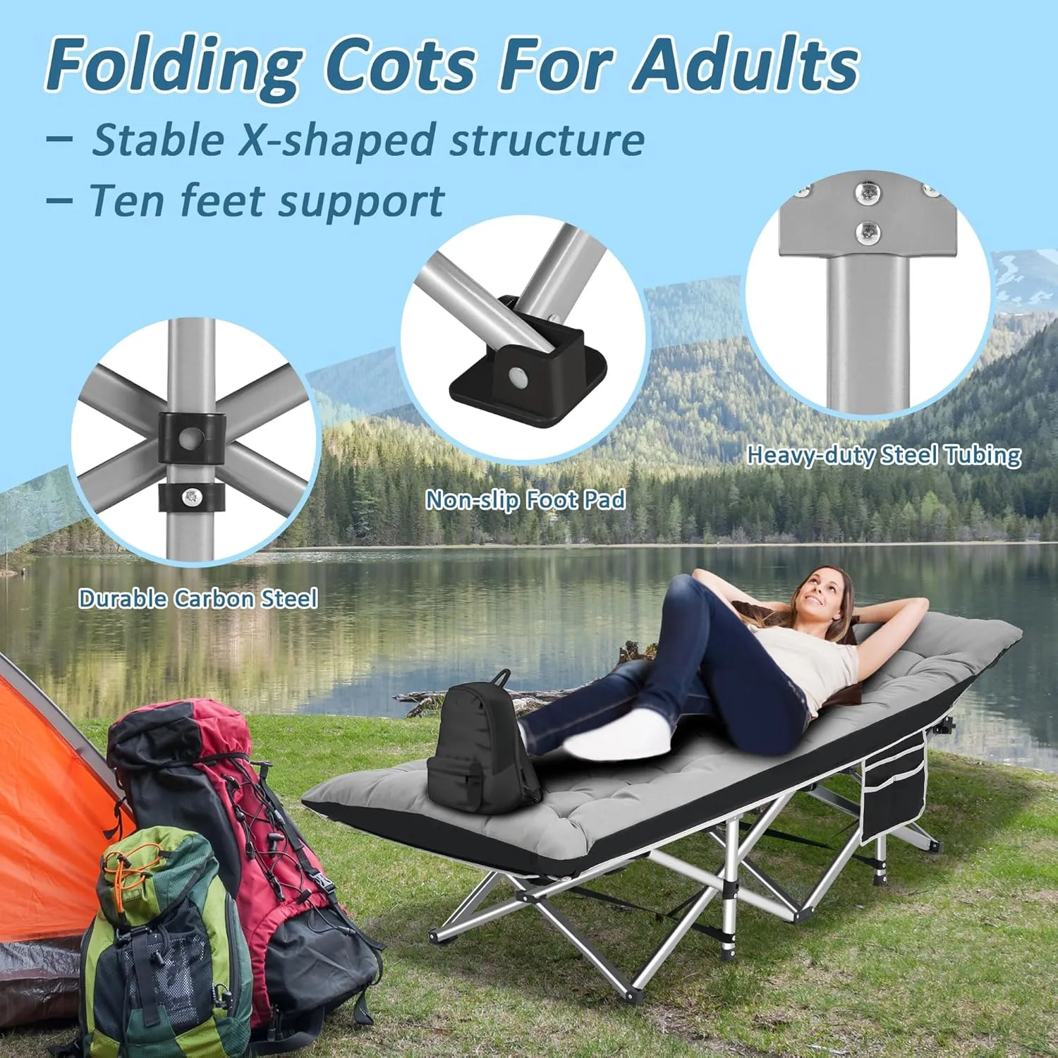 HABUTWAY Camping Cot, Portable Camping Cot for Adult, 28" Wide Sleeping Cot Max Load 600LBS with Thick Mattress and Carry Bag, Portable Camping Bed for Outdoor Camping/Office, Home Nap