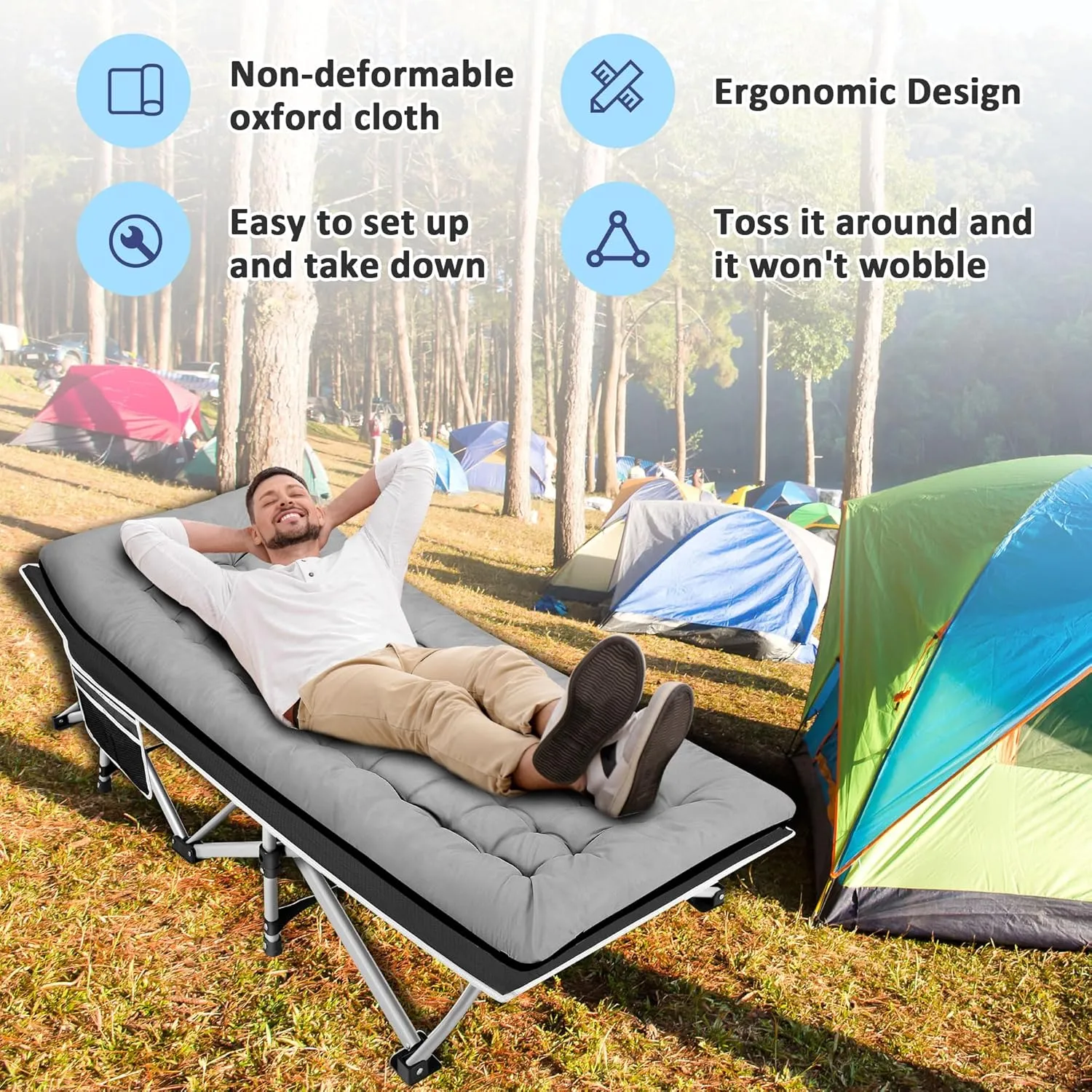 HABUTWAY Camping Cot, Portable Camping Cot for Adult, 28" Wide Sleeping Cot Max Load 600LBS with Thick Mattress and Carry Bag, Portable Camping Bed for Outdoor Camping/Office, Home Nap