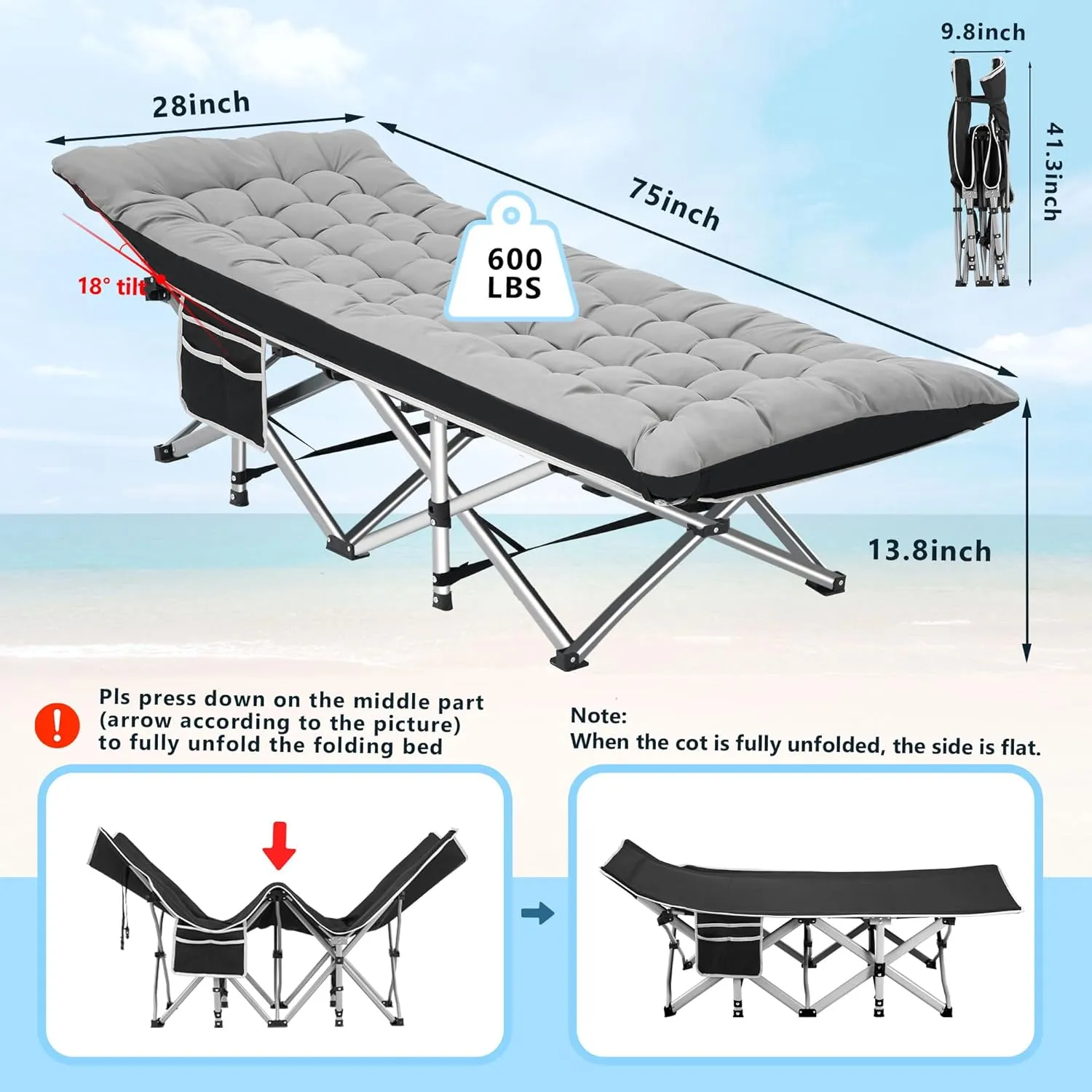 HABUTWAY Camping Cot, Portable Camping Cot for Adult, 28" Wide Sleeping Cot Max Load 600LBS with Thick Mattress and Carry Bag, Portable Camping Bed for Outdoor Camping/Office, Home Nap