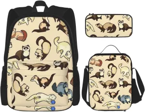 Hairy Ferret Print Versatile Adjustable Shoulder Fashion Backpack Lunch Bag Pencil Case Large Capacity