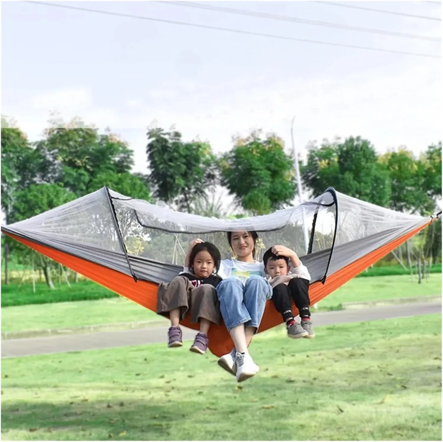 Hammock Outdoor Portable Quick Opening Mosquito Proof Swing Camping Adult Thick Hanging Chair Anti Rollover for Terrace, Outdoor(Black)