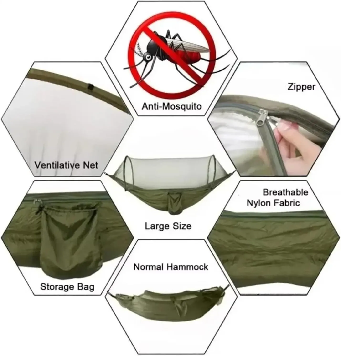 Hammock Outdoor Portable Quick Opening Mosquito Proof Swing Camping Adult Thick Hanging Chair Anti Rollover for Terrace, Outdoor(Black)