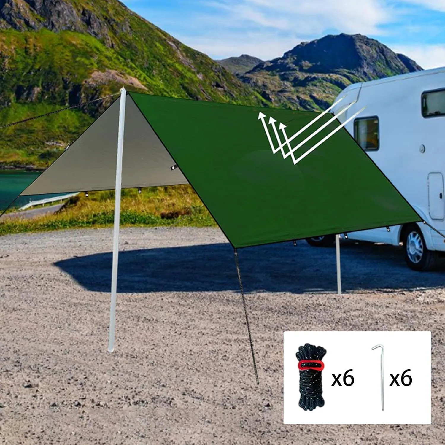 Hammock Rain Fly Camping Gear Sun Canopy with Carry Bag Waterproof Multipurpose for Outdoor Adventure Simple Assembly, Green L
