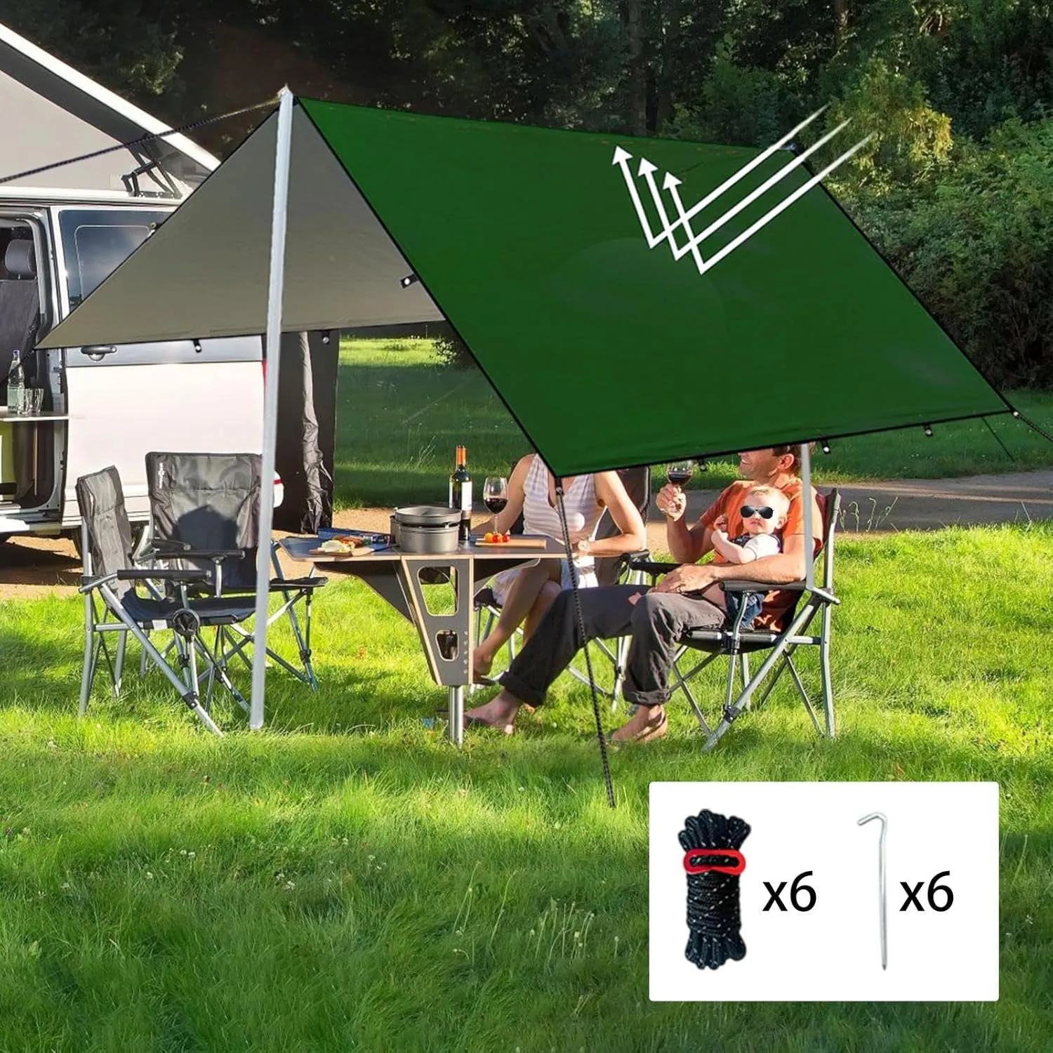 Hammock Rain Fly Camping Gear Sun Canopy with Carry Bag Waterproof Multipurpose for Outdoor Adventure Simple Assembly, Green L