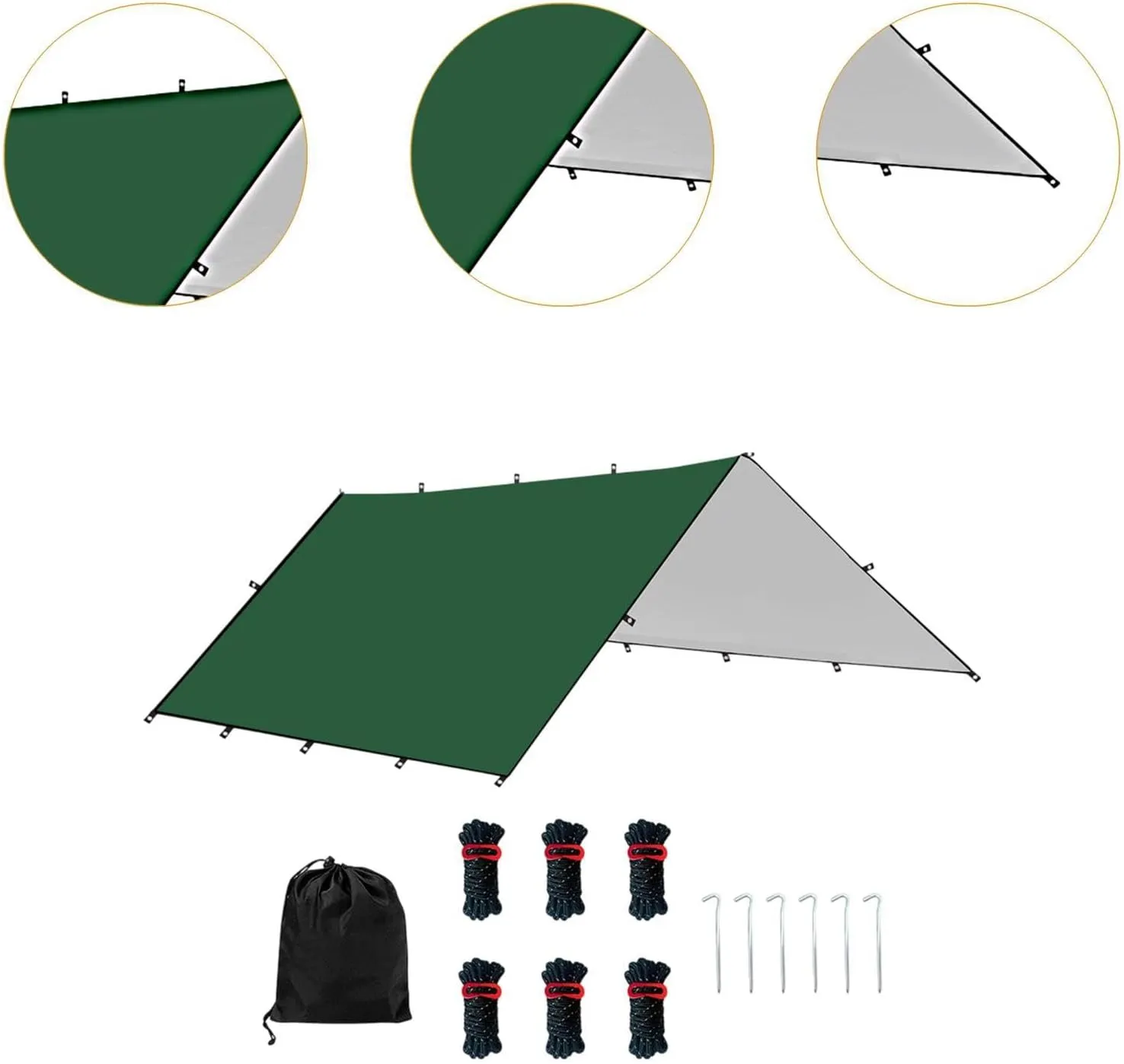 Hammock Rain Fly Camping Gear Sun Canopy with Carry Bag Waterproof Multipurpose for Outdoor Adventure Simple Assembly, Green L