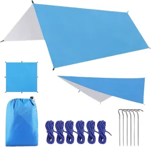 Hammock Rain Fly Camping Tarp Waterproof, Camping Tarp, Waterproof Lightweight Hammock Rain Fly Sunshade, Multipurpose Silver Coated Survival for, Hiking and Outdoor Activities