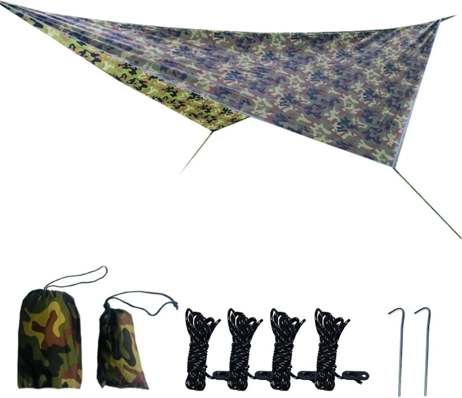 Hammock Rain Fly Waterproof 11.8 X 9.5 Ft Lightweight Hammock Tarp,210T Ripstop Tent Tarp for Camping, Backpacking, Hiking (Color : Camouflage, Size : 360 * 290cm)