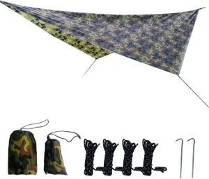 Hammock Rain Fly Waterproof 11.8 X 9.5 Ft Lightweight Hammock Tarp,210T Ripstop Tent Tarp for Camping, Backpacking, Hiking (Color : Camouflage, Size : 360 * 290cm)