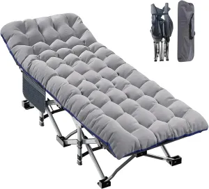 H&ZT Oversized Adults Sleeping Camping Cot with Mattress, Camping Portable Bed Frame Cot for Guests Adults Rollaway Bed