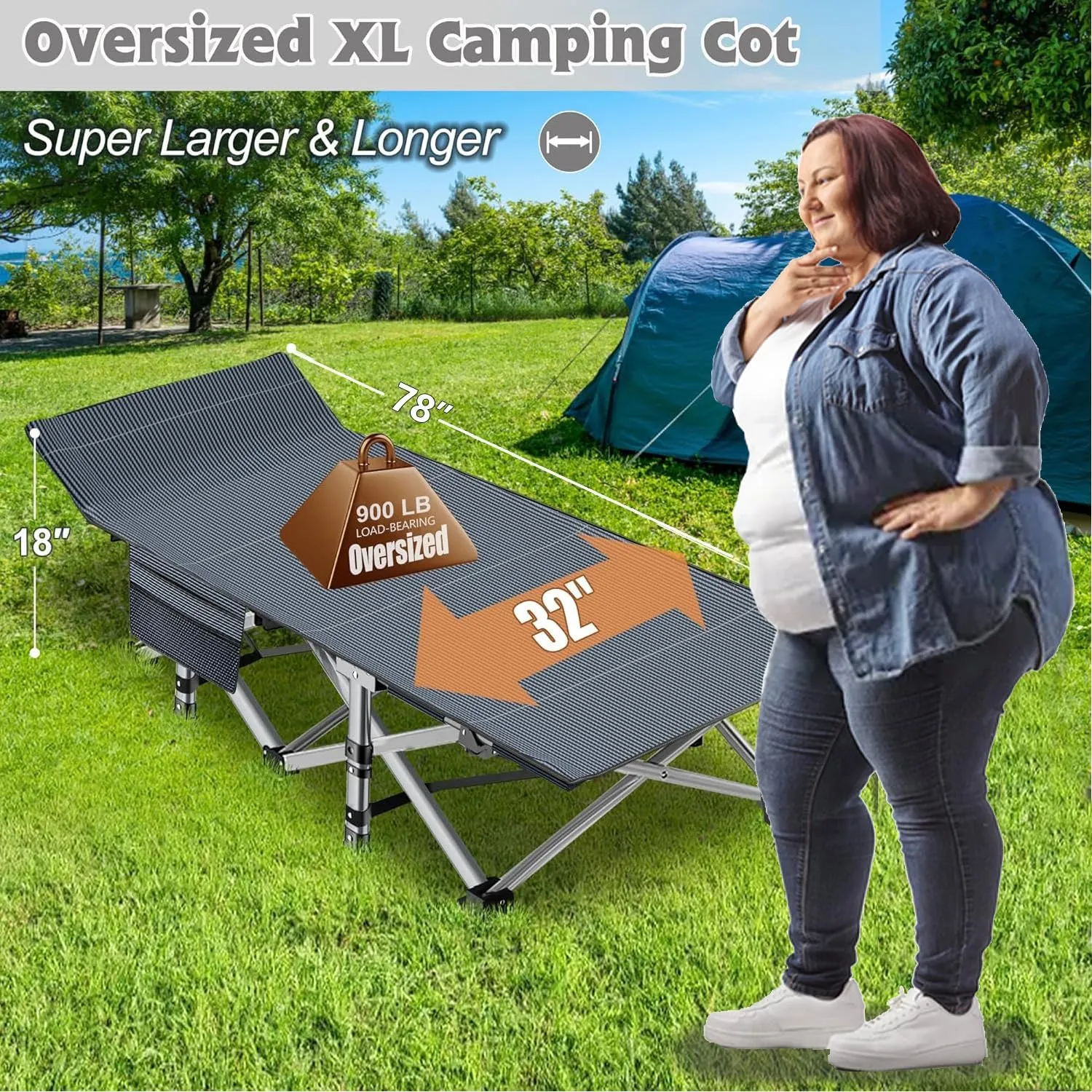 H&ZT Oversized Adults Sleeping Camping Cot with Mattress, Camping Portable Bed Frame Cot for Guests Adults Rollaway Bed