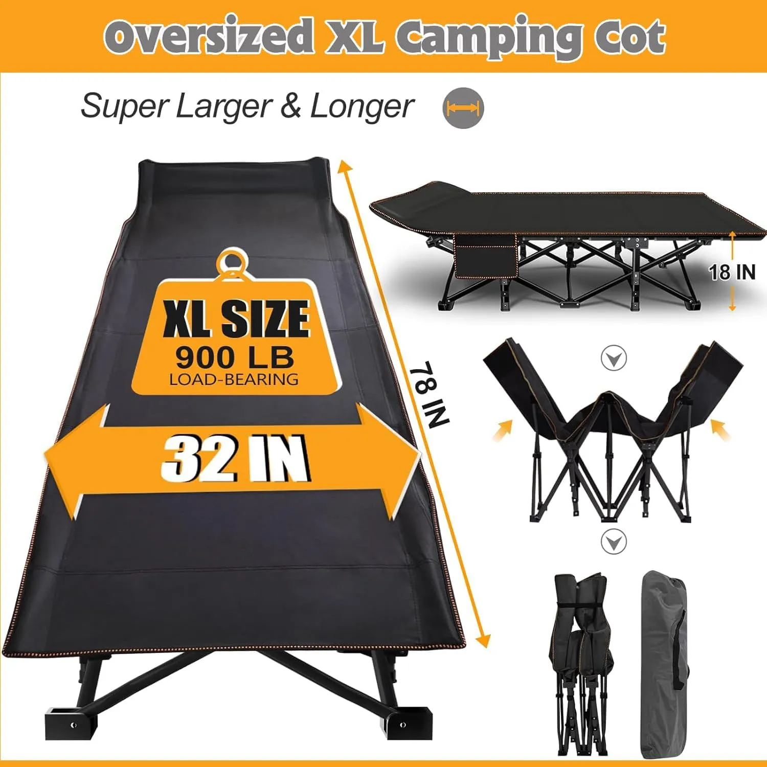 H&ZT Oversized Adults Sleeping Camping Cot with Mattress, Camping Portable Bed Frame Cot for Guests Adults Rollaway Bed