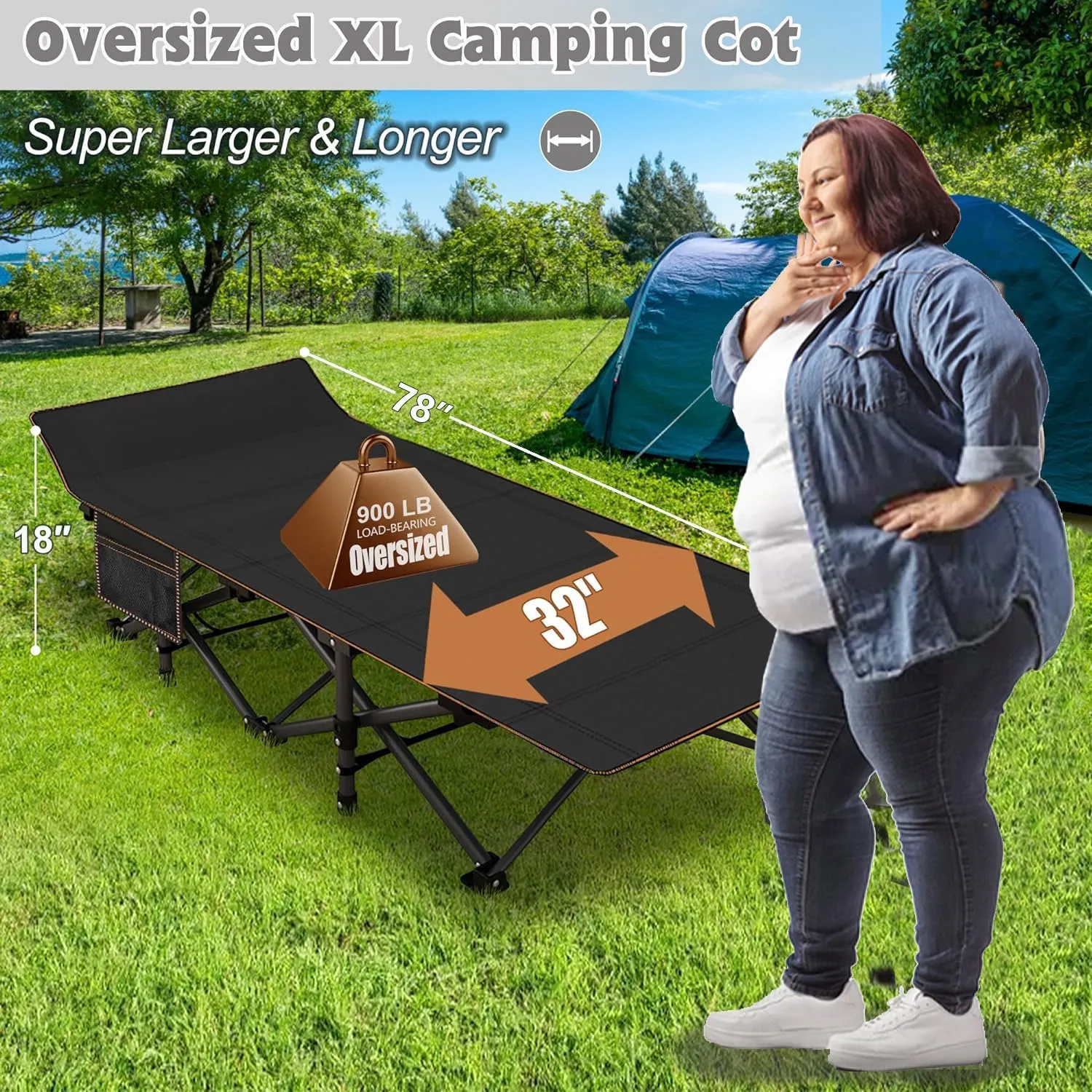 H&ZT Oversized Adults Sleeping Camping Cot with Mattress, Camping Portable Bed Frame Cot for Guests Adults Rollaway Bed