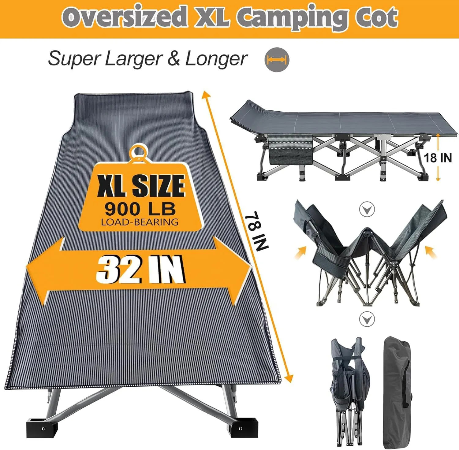 H&ZT Oversized Adults Sleeping Camping Cot with Mattress, Camping Portable Bed Frame Cot for Guests Adults Rollaway Bed