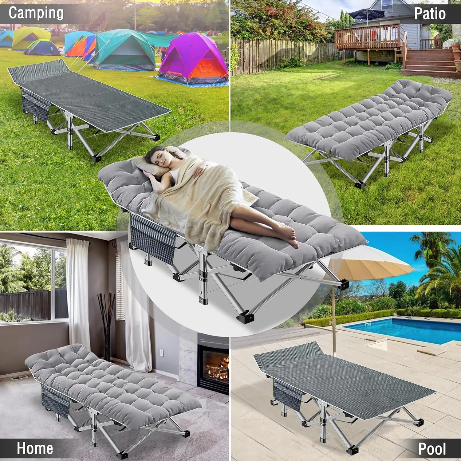H&ZT Oversized Adults Sleeping Camping Cot with Mattress, Camping Portable Bed Frame Cot for Guests Adults Rollaway Bed