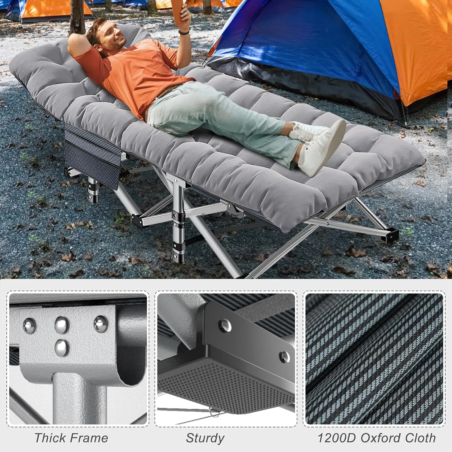 H&ZT Oversized Adults Sleeping Camping Cot with Mattress, Camping Portable Bed Frame Cot for Guests Adults Rollaway Bed