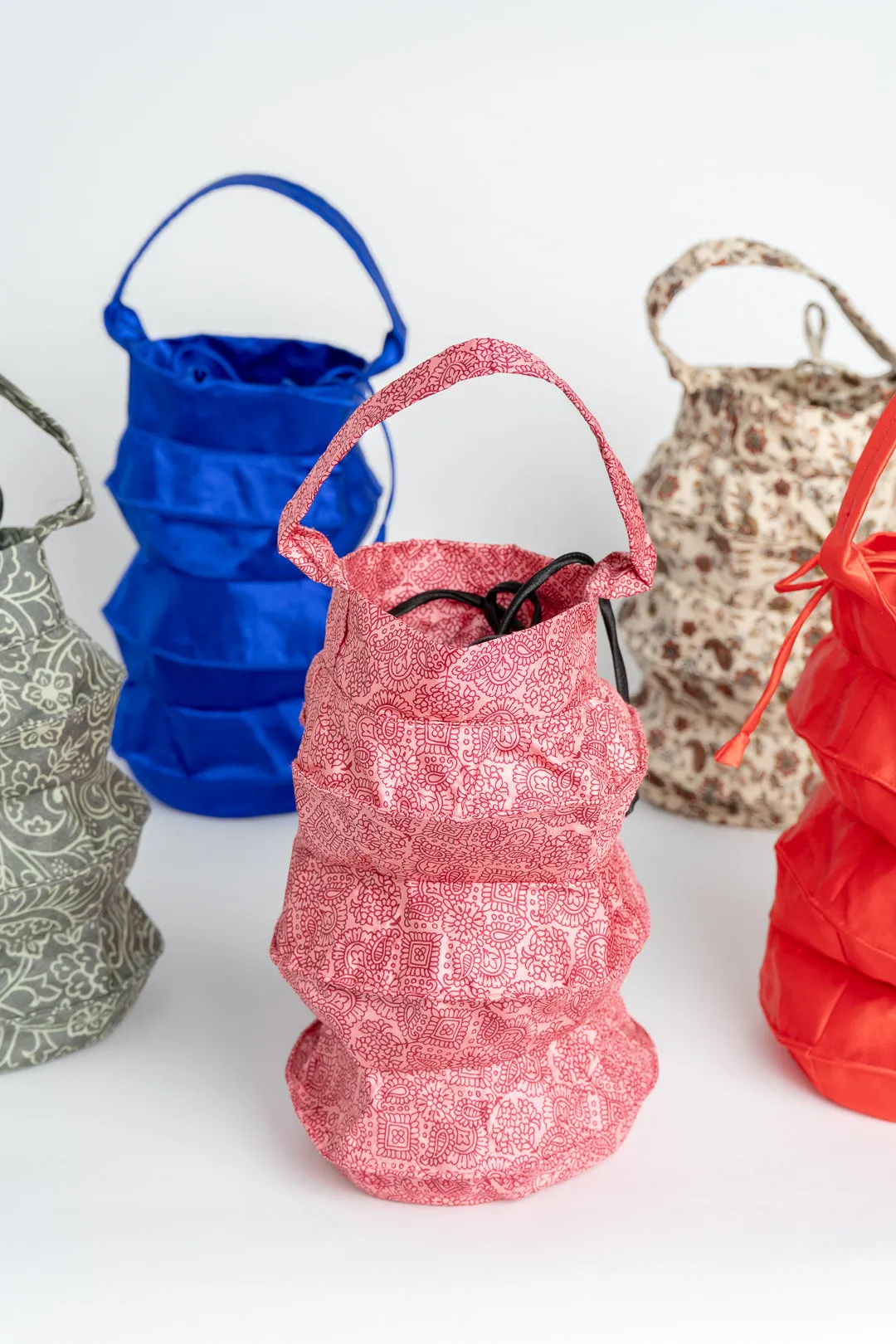 Hand Made Silk Drawstring Lantern Bag Pink