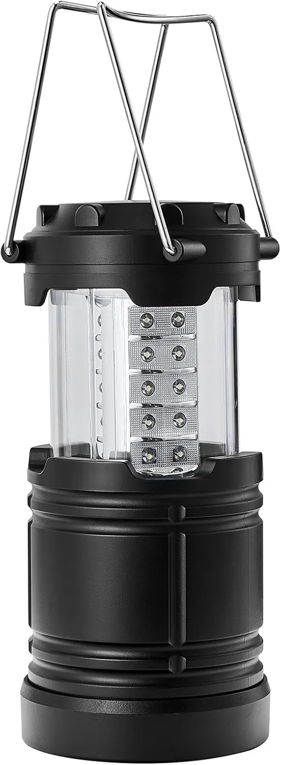 Happybuy LED Camping Lanterns, 4-Pack, with Magnetic Base, Battery-Powered, Lightweight Hanging & Collapsible, Ideal for Outdoor, Camping, Hiking, Emergency During Hurricane, Black