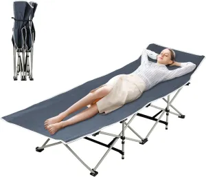hatleues Camping Cot for Adult, Folding Chaise Lounge Chair for Indoor Outdoor, Reclining Beach Chairs Lay Flat, Folding Bed Cot Lounge Chair for Outdoor/Picnic/Lawn