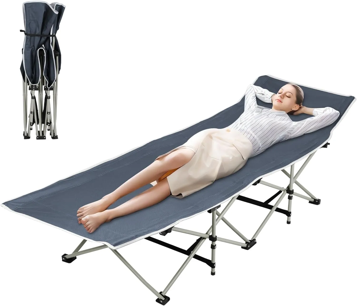 hatleues Camping Cot for Adult, Folding Chaise Lounge Chair for Indoor Outdoor, Reclining Beach Chairs Lay Flat, Folding Bed Cot Lounge Chair for Outdoor/Picnic/Lawn