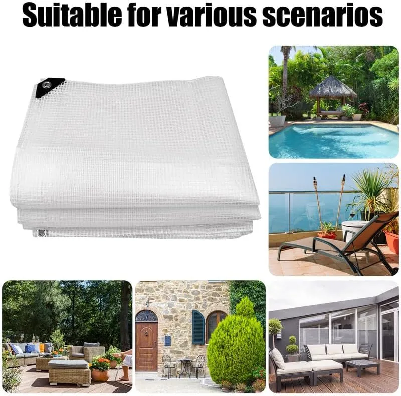 Heavy Duty Clear Mesh Tarp 6.6x9.8ft,Poly Cover Greenhouse Tarp Clear Waterproof Tarps with Grommets,Transparent PVC Vinyl Tarpaulin for Outdoor Plant