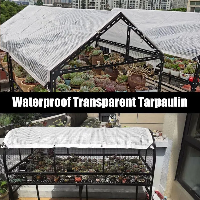 Heavy Duty Clear Mesh Tarp 6.6x9.8ft,Poly Cover Greenhouse Tarp Clear Waterproof Tarps with Grommets,Transparent PVC Vinyl Tarpaulin for Outdoor Plant