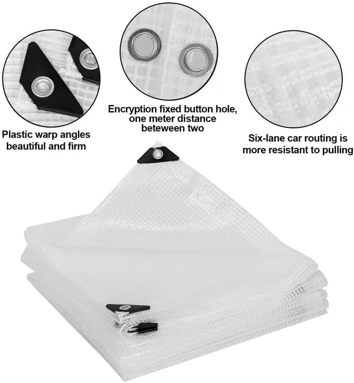 Heavy Duty Clear Mesh Tarp 6.6x9.8ft,Poly Cover Greenhouse Tarp Clear Waterproof Tarps with Grommets,Transparent PVC Vinyl Tarpaulin for Outdoor Plant